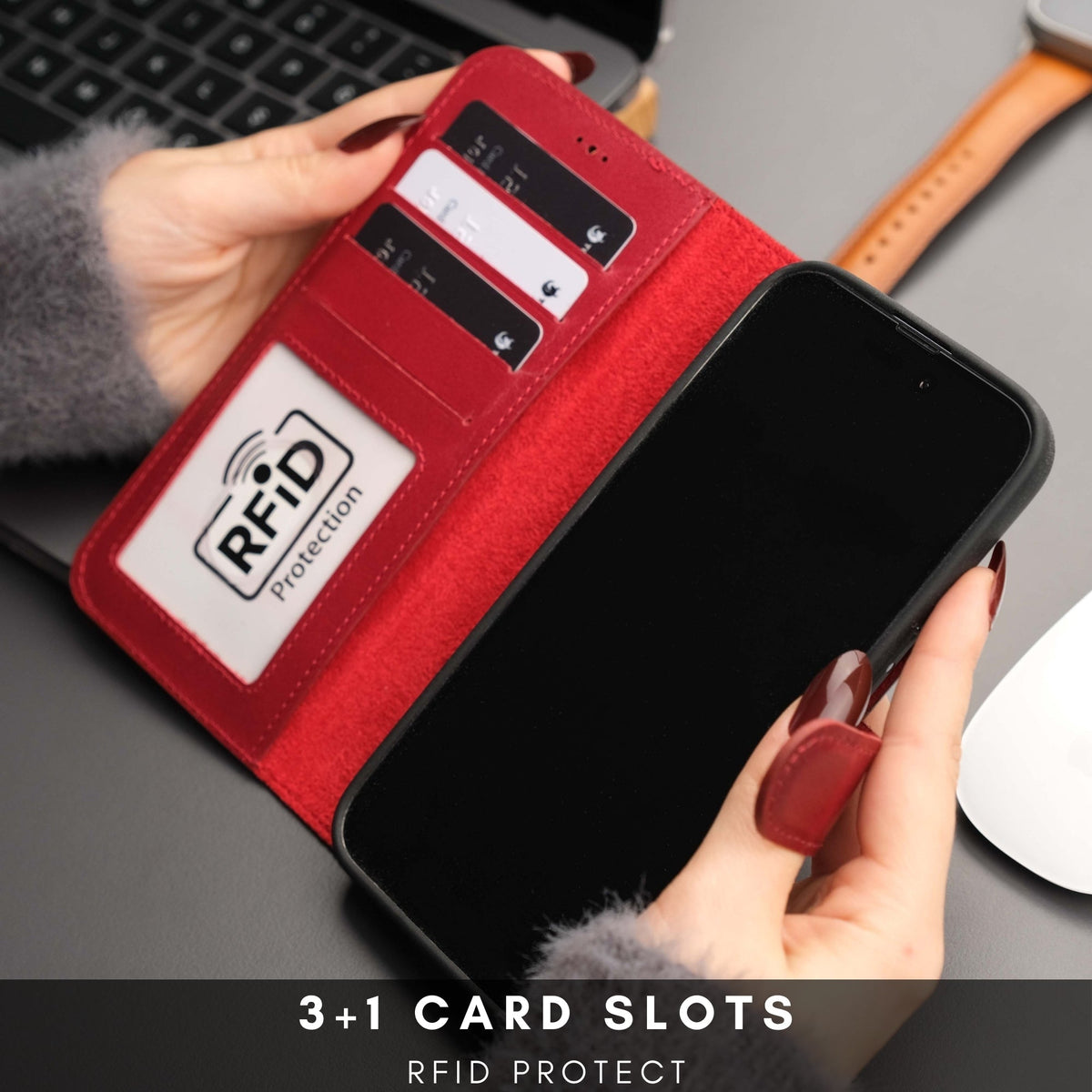 Casper iPhone 18 Pro Max full-grain leather wallet case - Red - view 57