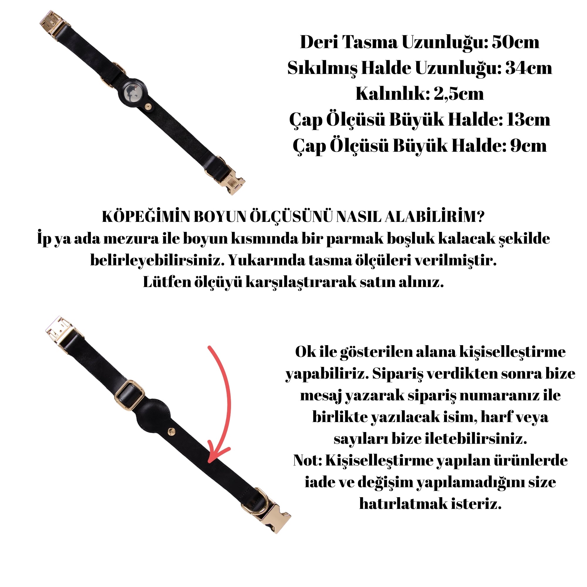 Charlotte Apple AirTag Bölmeli Hakiki Deri Köpek Tasması #oolor_rustik-taba