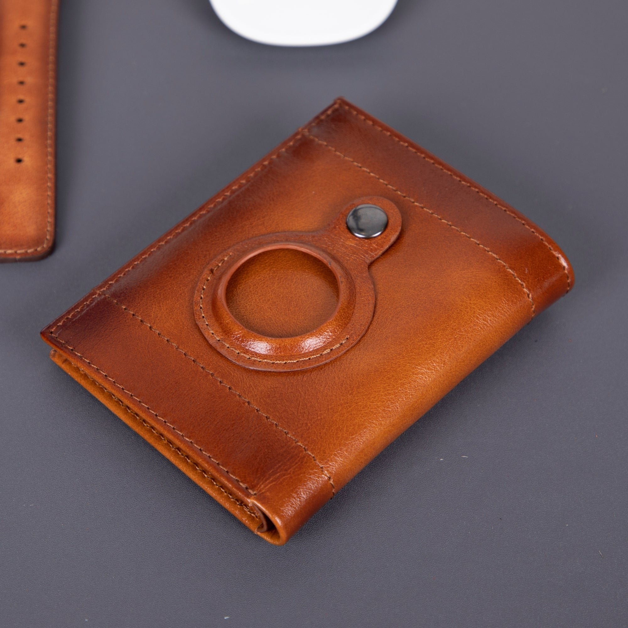 Glendo Hakiki Deri Unisex İnce AirTag Bölmeli Kişiselleştirilebilir Cüzdan