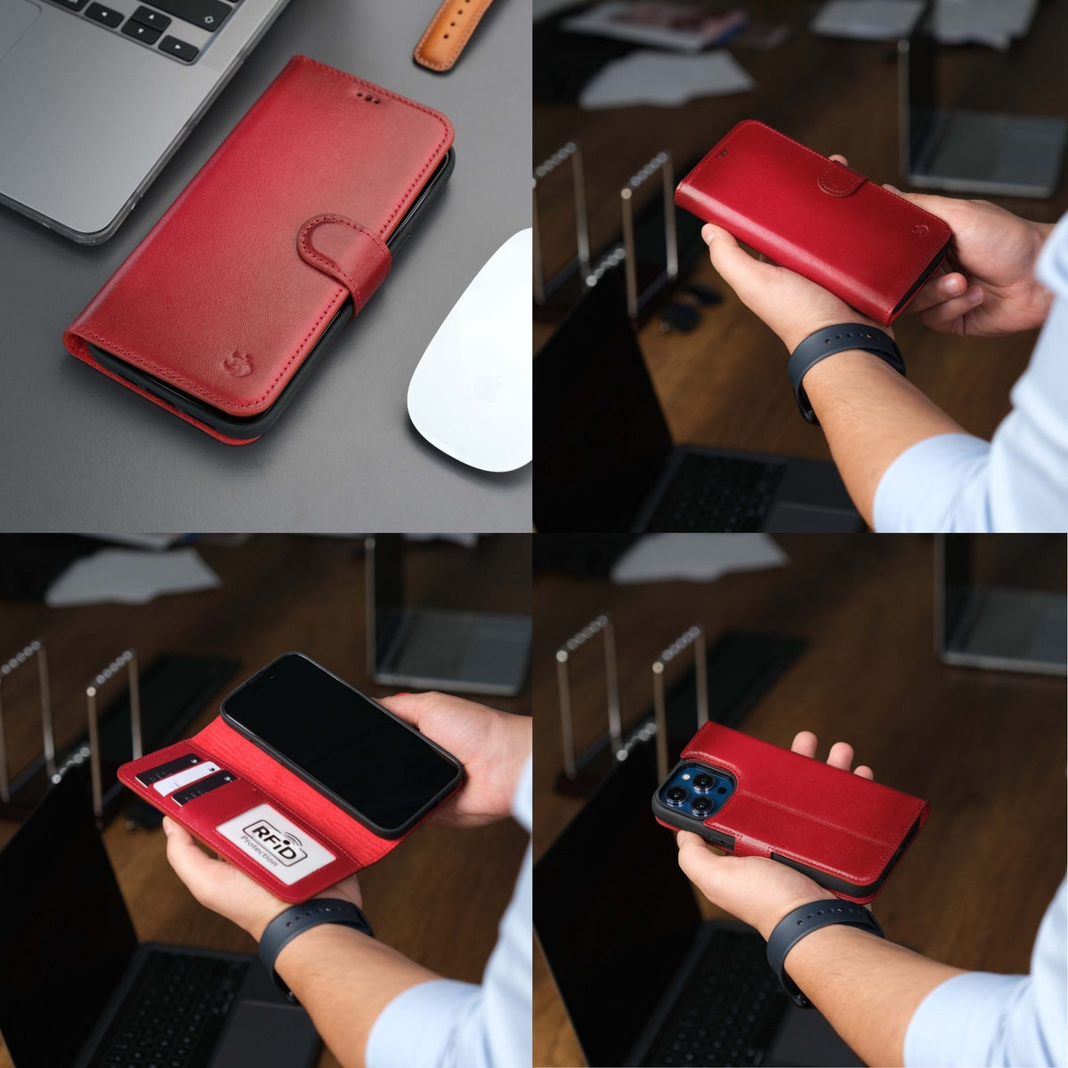 Casper iPhone 18 Pro Max full-grain leather wallet case - Red - view 60 