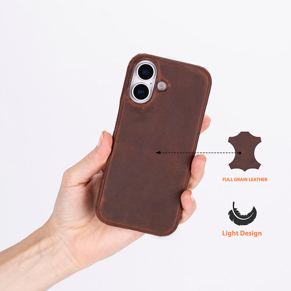 Bisbee iPhone 18 full-grain leather case - Antic Brown - view 2 #color_antik-kahve