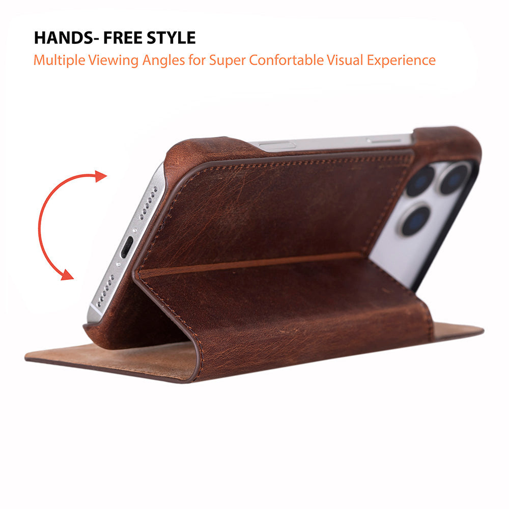 Decatur iPhone 18 full-grain leather folio case - Antic Brown - view 8 