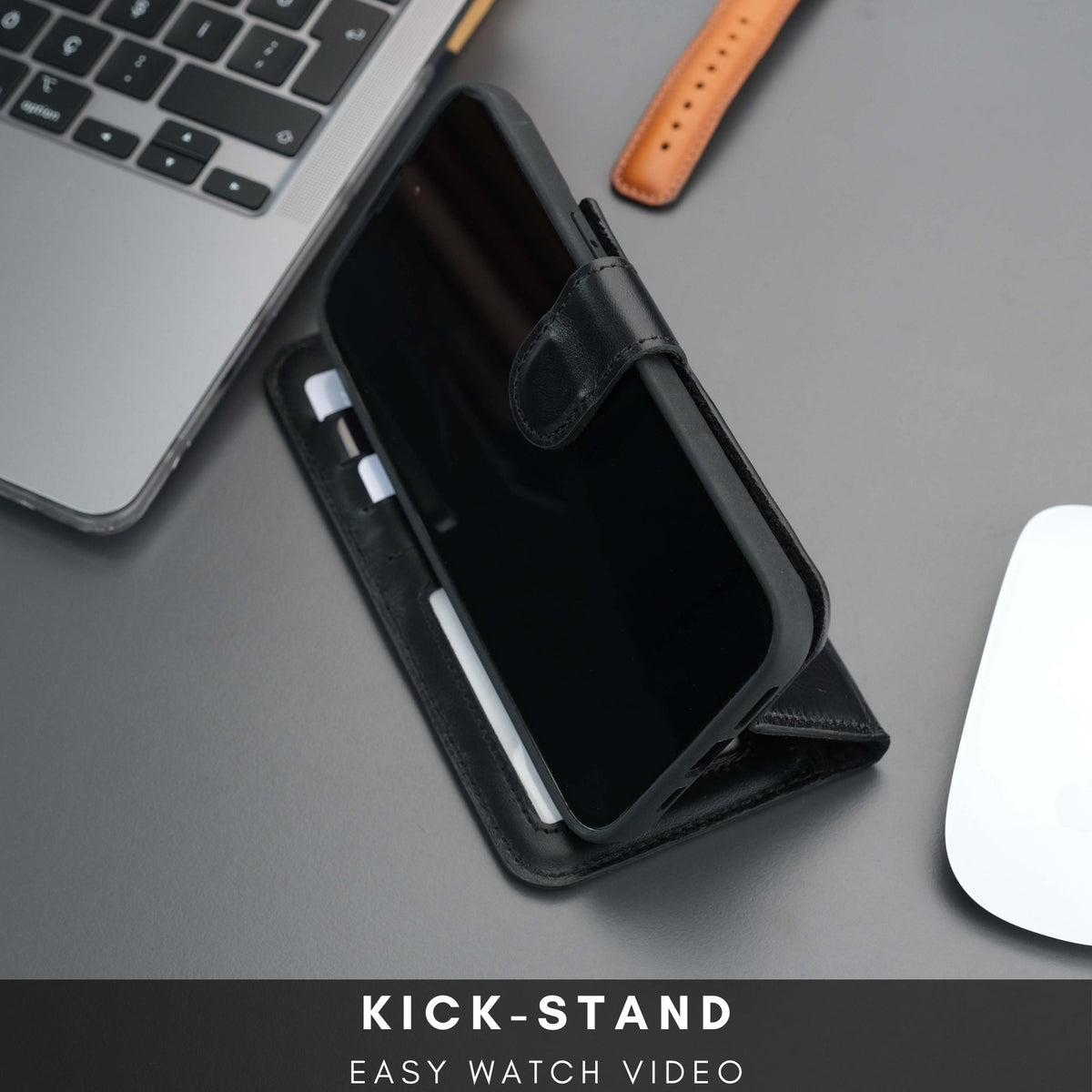 Casper iPhone 18 Pro Max full-grain leather wallet case - Black - view 34 