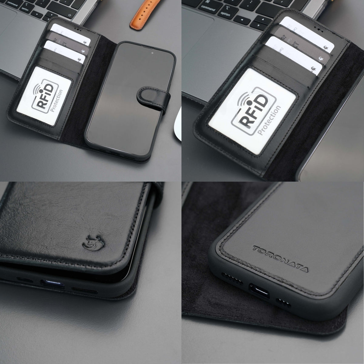Casper iPhone 18 Pro Max full-grain leather wallet case - Black - view 37 