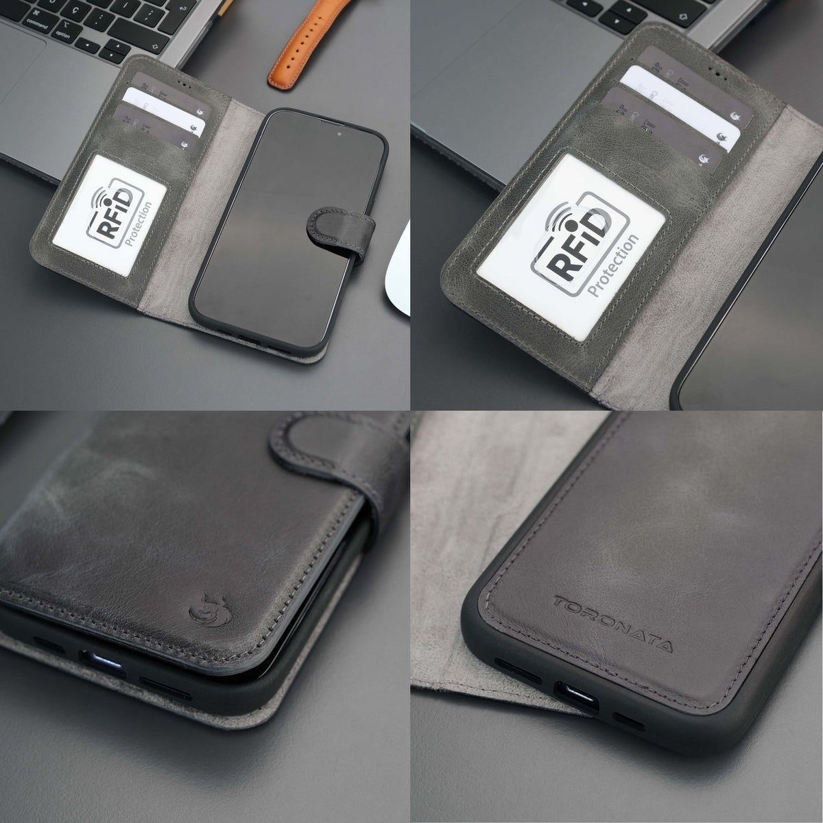 Casper iPhone 18 Pro Max full-grain leather wallet case - Grey - view 49 