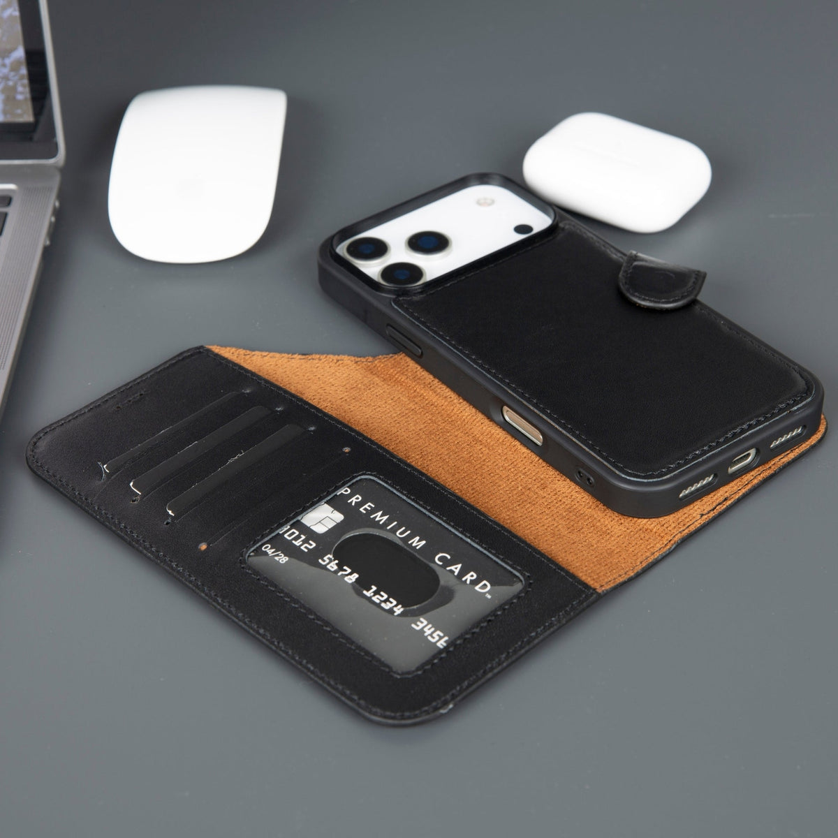 Casper iPhone 18 Pro full-grain leather wallet case - Black - view 12 