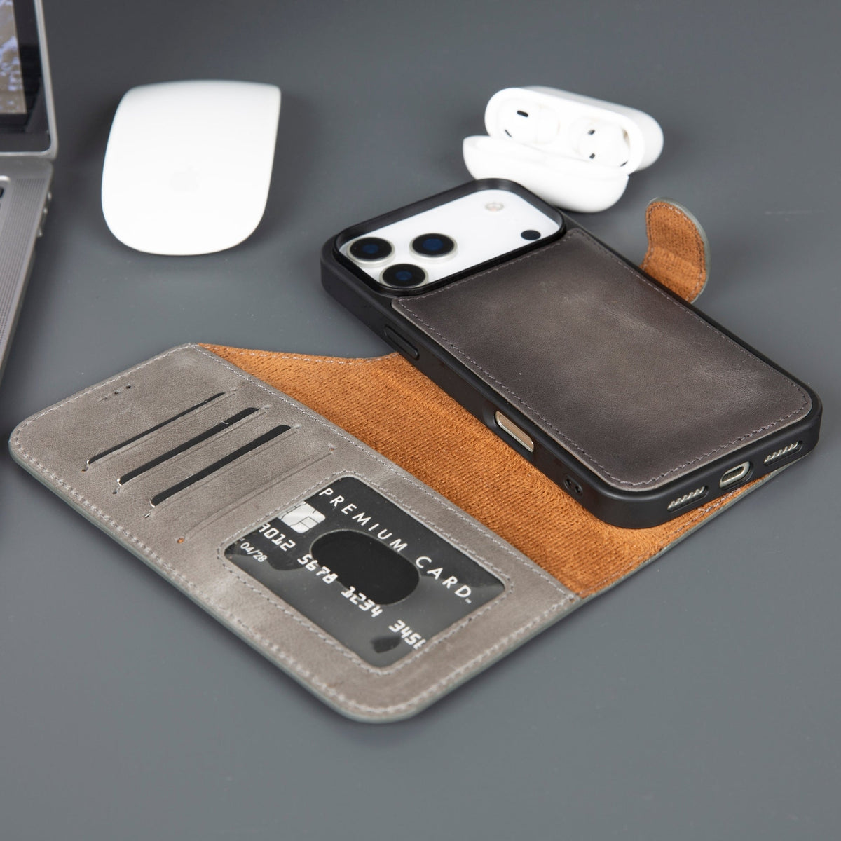 Casper iPhone 18 Pro full-grain leather wallet case - Grey - view 32 