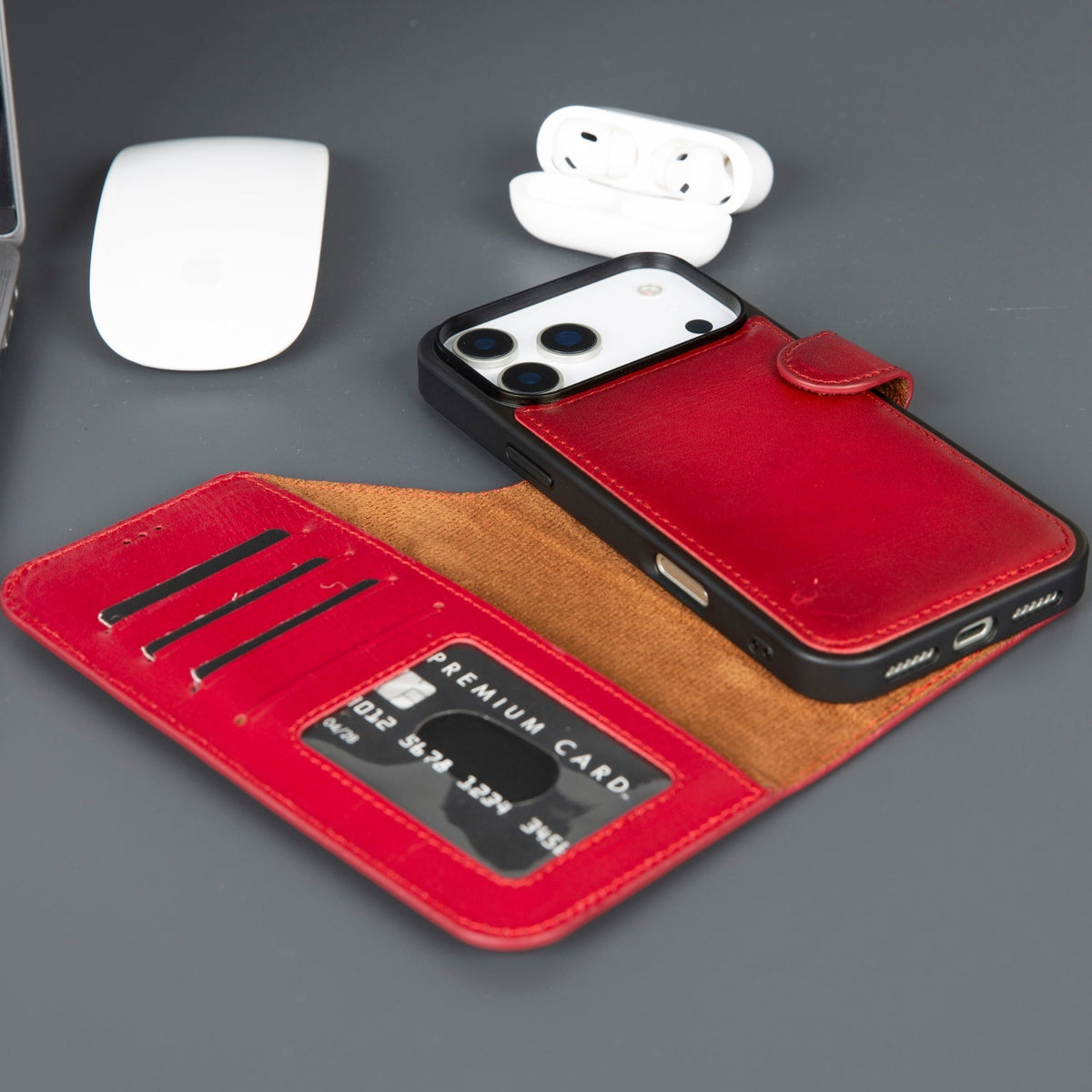 Casper iPhone 18 Pro full-grain leather wallet case - Red - view 38 