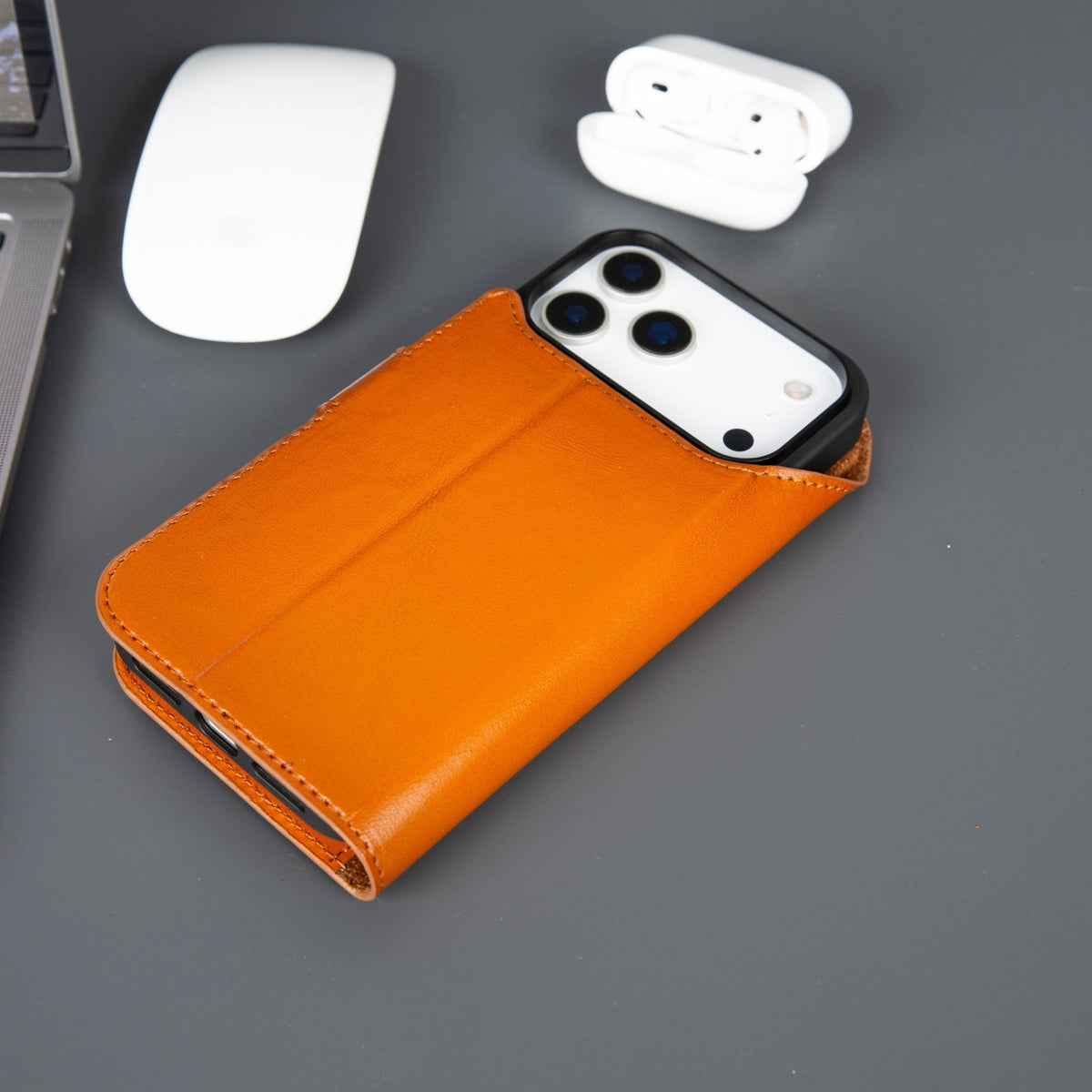 Casper iPhone 18 Pro full-grain leather wallet case - Tan - view 2 